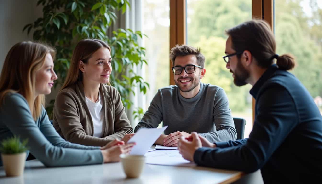 Famille en train de discuter avec un conseiller assurance, en 2026, autour d