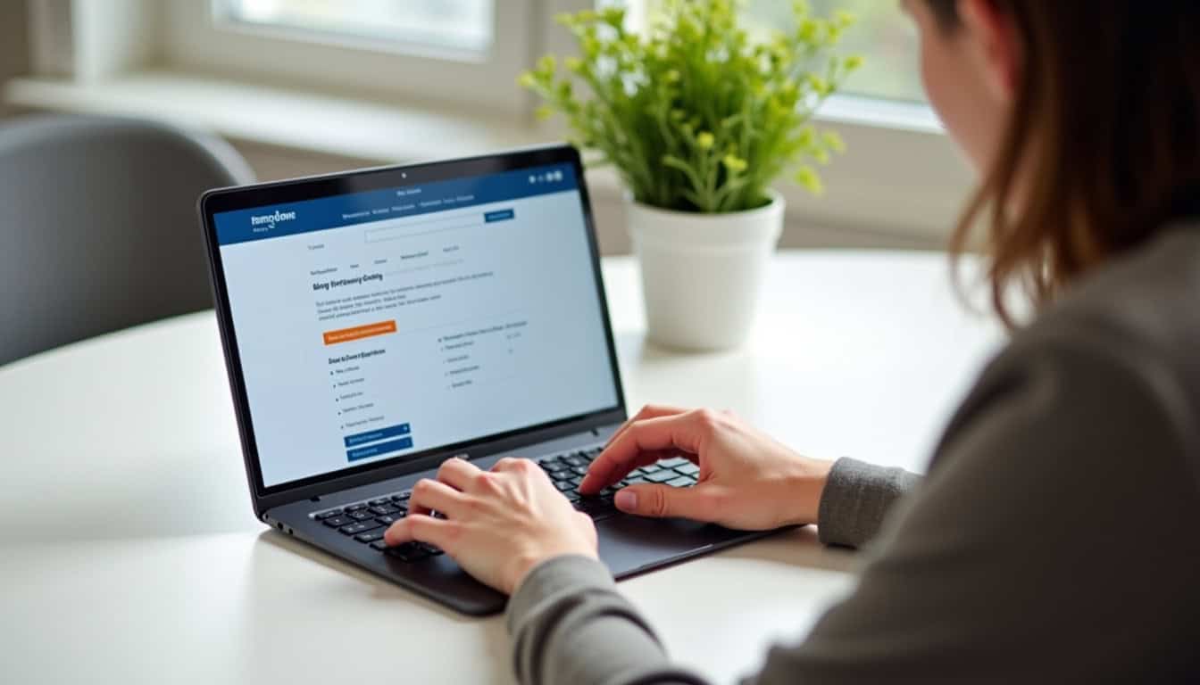 Personne utilisant un ordinateur portable pour simuler un prêt à la consommation sur le site du Crédit Agricole