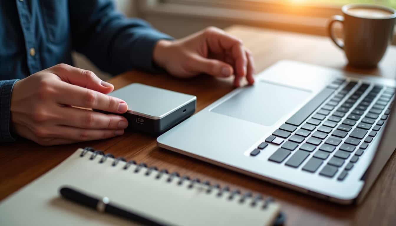 Utilisateur sauvegardant des discussions Telegram sur un disque dur externe